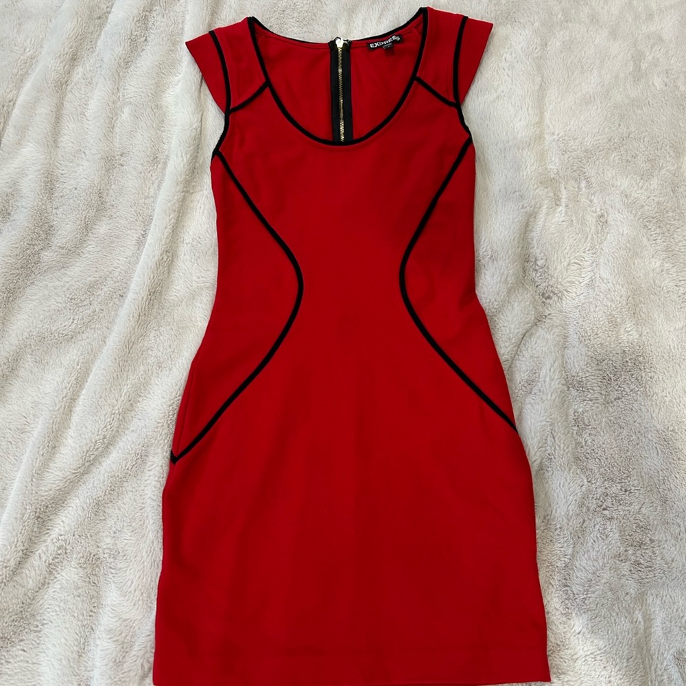 Express Red Bodycon Mini Dress Scoop Neck Cap Sleeve